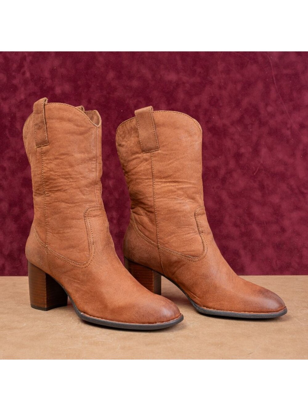 Born Women Boho Cottage Brown Leather Western Cowboy Mid Calf Boots sz 10